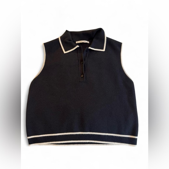 Abercrombie & Fitch Black Sleeveless Polo Sweater Vest S Crop - Picture 6 of 11